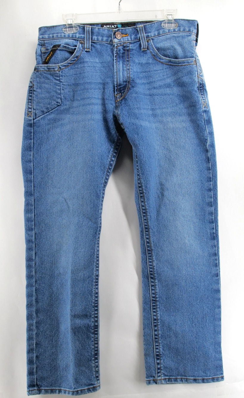 Ariat M7 Rebar Slim Straight Leg Dark Denim Blue Jeans Workwear Men's Size 34x30